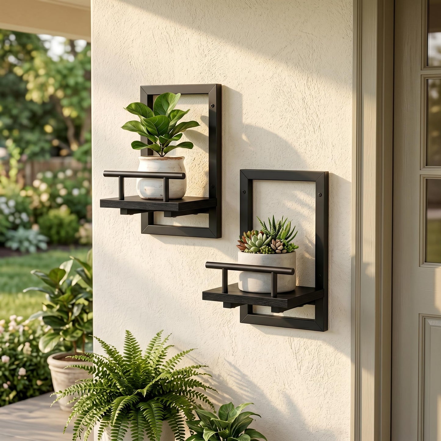 Sbosbo Floating Shelves for Wall, Plant Shelf Indoor, Wall Planters for Indoor Floating Plant Shelves for Bedroom, Living Room, Kitchen, Office, Bathroom Decor (Black, 2 Pack)