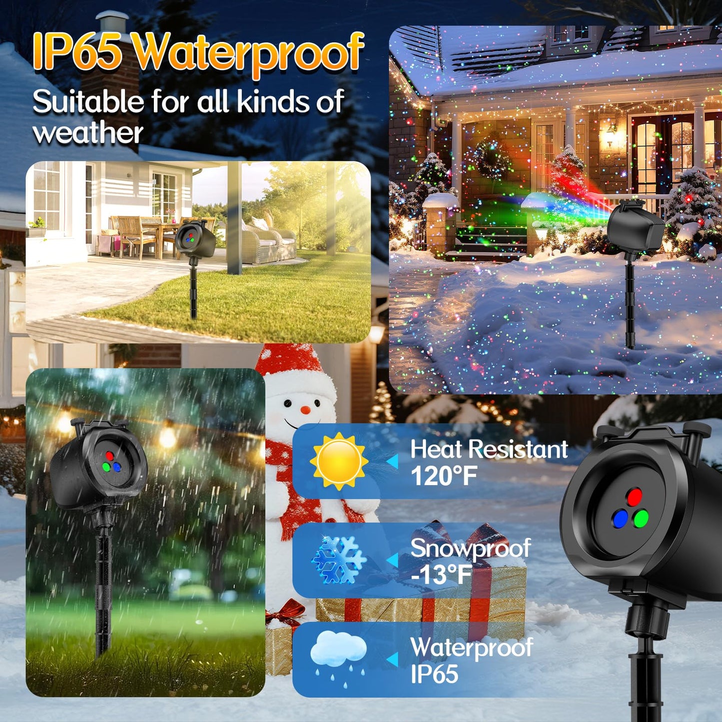 Christmas Lights Projector Outdoor, 2-in-1 Holiday Light Projector with 4 Slides & 8 Brighter HD Patterns, Moving RGB Firefly Effects Light for Christmas Decorations, Halloween, Yard & Garden