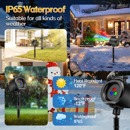 Christmas Lights Projector Outdoor, 2-in-1 Holiday Light Projector with 4 Slides & 8 Brighter HD Patterns, Moving RGB Firefly Effects Light for Christmas Decorations, Halloween, Yard & Garden