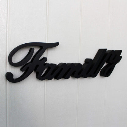 CVHOMEDECO. Matt Black Wooden Words Sign Free Standing "Family" Tabletop/Shelf/Home Wall/Office Decoration Art, 15-3/4 x 4-1/2 x 1 Inch