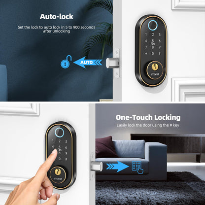 Smart Keyless Entry Door Lock - Fingerprint Electronic Deadbolt Touchscreen Keypad SMONET Biometric Digital Bluetooth Door Lock Smart Deadbolt Compatible with Alexa for Homes and Hotel