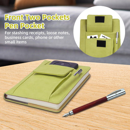 ADOUNOTES Refillable Lined PU Leather Journal Notebook, A5 Size Journal for Women Men,100gsm 200 Pages Thick Paper Notebooks with Pockets, Daily Premium Notebook for Note Taking, Meeting (green)