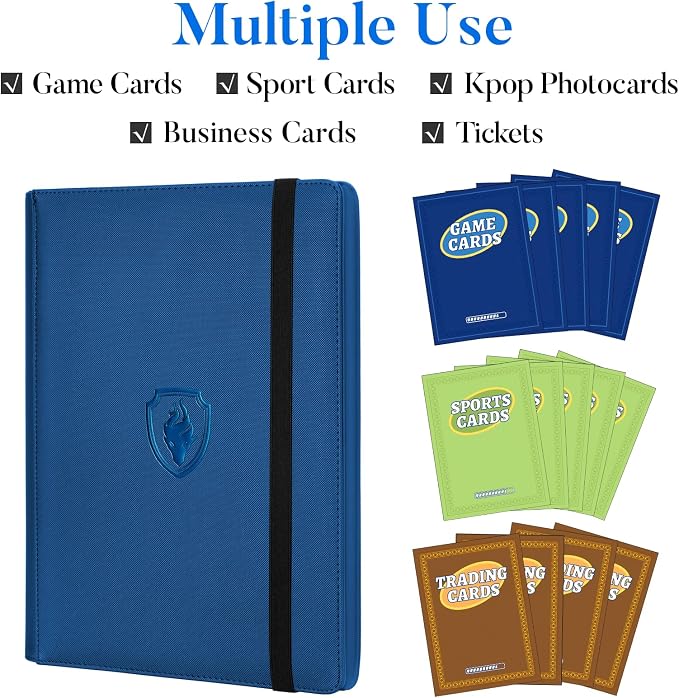 Premium 9 Pocket Card Binder for 540 Cards, Fabmaker PU Cover Trading Card Binder, Sturdy Card Collection Album, Sleek Card Holder Folders for Game Cards & Sports Cards, Royal Blue