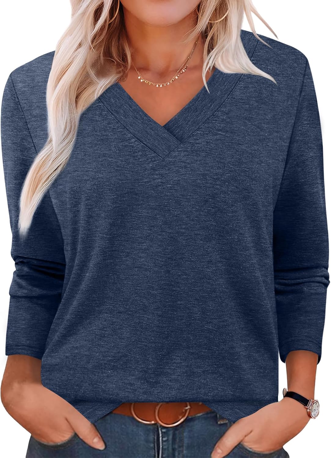 XIEERDUO Long Sleeve Shirts for Women V Neck Fall Tops Basic Tunic Tops Loose Fit Dressy 2025