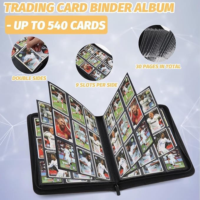 9 Pockets Card Binder,Premium Zip Trading Card Binder,540 Double Sided Pocket PU Collection Binder, Collector Album, Card Folder for MTG, TCG, Business Cards.(Blackish Green)