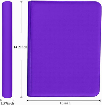 12 Pocket Card Binder, 720 Pockets PU Leather Zipper Trading Card Collection Album, Side-Loading Card Storage Folders for MTG, TCG, Game/Sport Crads (Purple, 12 Pockets)