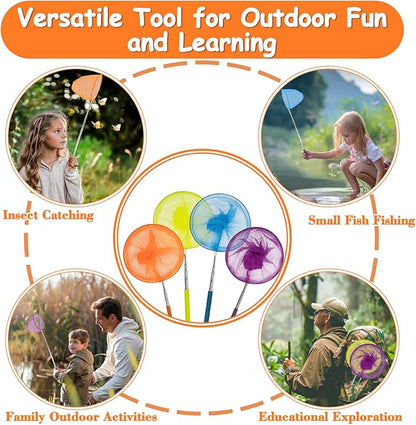 RAINFLOW Telescopic Butterfly Fishing Nets - Butterfly Catcher Catching Insect Net Colorful Outdoor Tools Catching Bugs Fish Insect Ladybird （Extendable 24 inches）