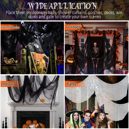 4-Pack Spooky Black Halloween Gauze - 30x120 Inch, Scary Cloth for Haunted House, Outdoor Patio, Garden, Indoor Wall Windows, Halloween Decorations