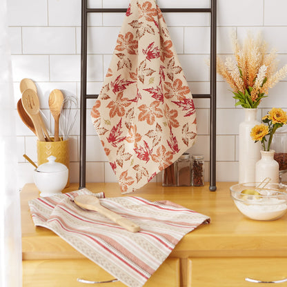 DII Autumn Basics Collection Decorative Thanksgiving & Fall Kitchen, Dish Towel Set, 18x28, Rustic Leaves, 2 Piece