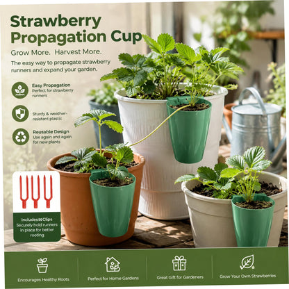 Xoeryoy Strawberry Propagation Cups, 20 Pack Large Plastic Plant Cups with 50 Runner Forks Breathable Pots for Berry Plant Rooting, Space-Saving Hanging Design, L
