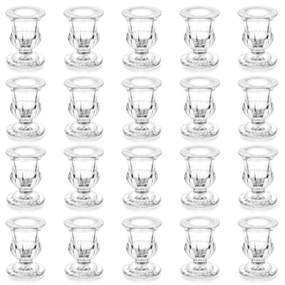 20 Pcs Glass Taper Candle Holders - Romadedi Clear Small Candlestick Holder Bulk, Thicker Glass Candle Sticks Set for Wedding Christmas Party Dining Table Table Centerpiece Decor