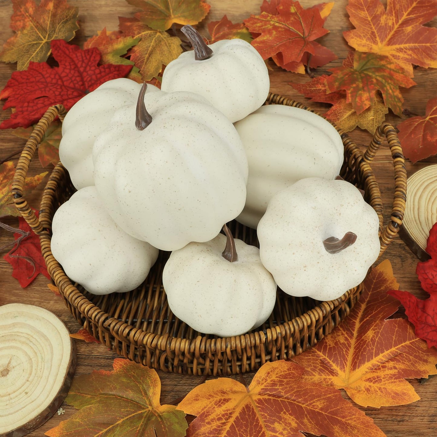 Ghrdopy Fake Pumpkins, 8 Pcs White Artificial Pumpkins, Plastic Pumpkins for Thanksgiving Party Table Centerpiece Autumn Home Decoration-B