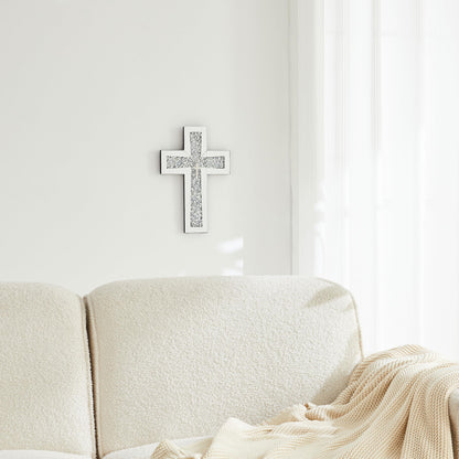 Aeveco Cross Wall Decor, Silver Mirrored Cross for Living Room, Crystal Crush Diamond Mirror Crosses, Religious Wall Art, Home Decor