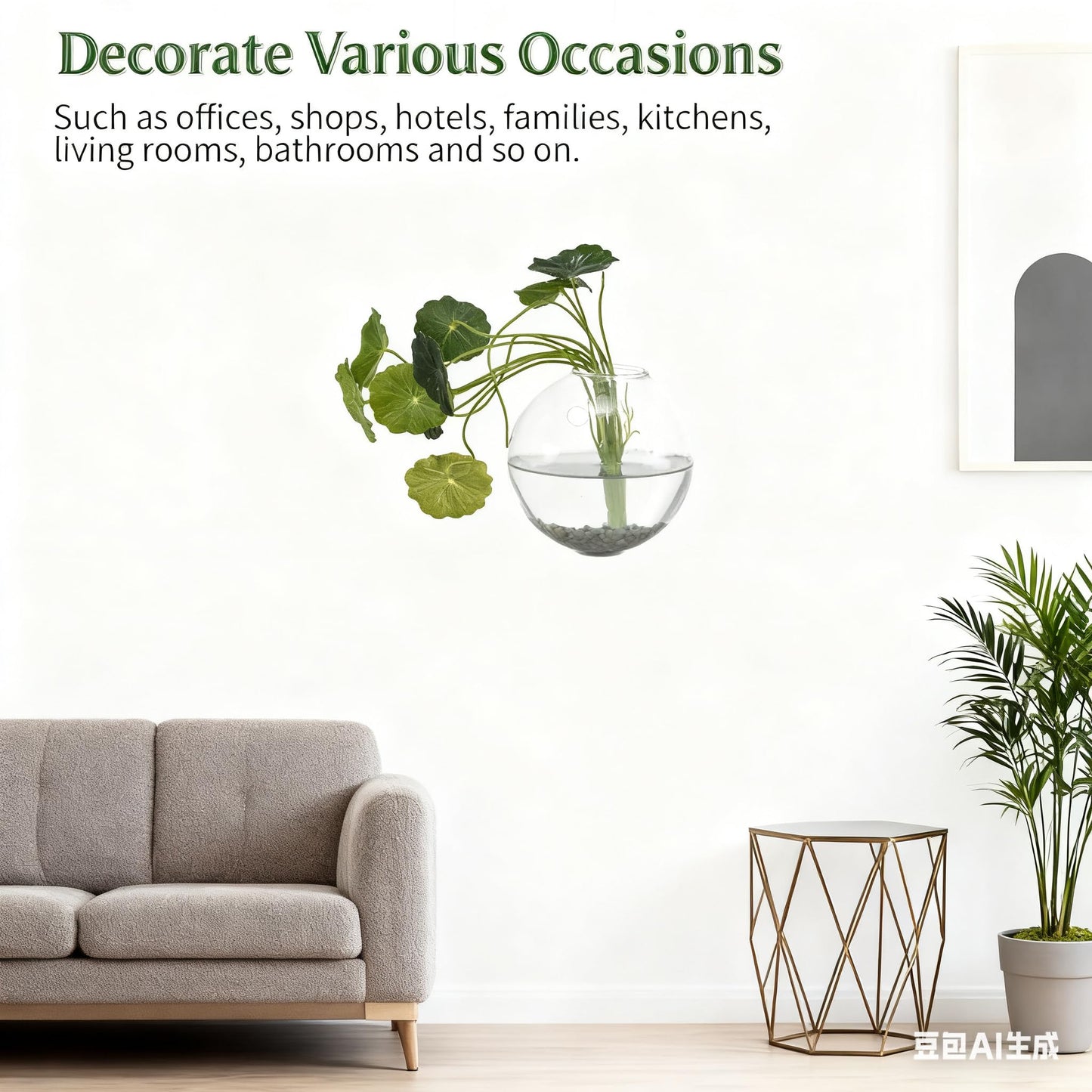 OQUQO 4 pcs Glass Wall Hanging Planter, Oval Terrarium Vase, Propagation Station for Hydroponics, Indoor Plants, Home Office Decor (Large)