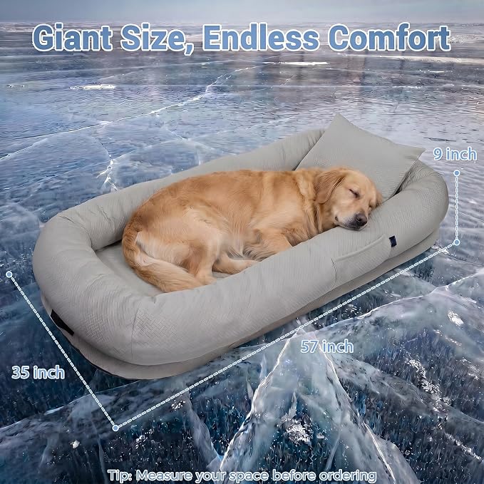 WROS Cooling Human Dog Bed for Summer, Breathable Washable Floor Lounger for People & Pets, 57'' x 35'' x 10'', Glacier Grey, Pet Bed for Hot Weather Relaxing