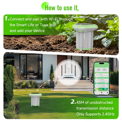 Smart 3-in-1 Soil Moisture/Temperature/Fertility Meter for Plant, Soil Test Kit for Garden/Farming/Lawn, GreenVation Digital Soil Sensor with Tuya/Smart Life APP Push Notification
