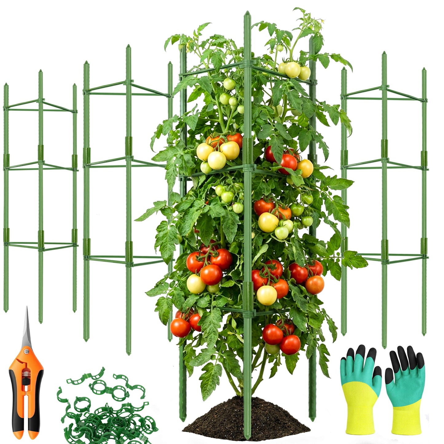 EWPJDK 4-Pack Tomato Cage for Garden Plant Support 48 INCH Garden Stakes Adjustable Tomato Cage for Climbing Plants Pots Vegetables Flowers Fruits (4, 48 Inches)