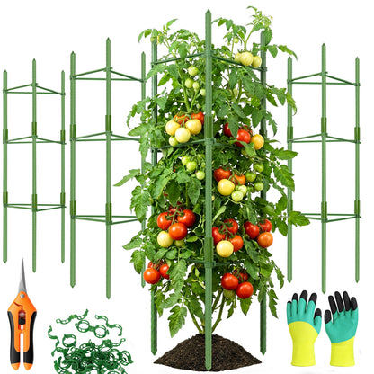 EWPJDK 4-Pack Tomato Cage for Garden Plant Support 48 INCH Garden Stakes Adjustable Tomato Cage for Climbing Plants Pots Vegetables Flowers Fruits (4, 48 Inches)