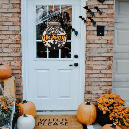 Happy Halloween Wooden Hanging Sign - Halloween Party Decorations, Halloween Ghost Door Sign, Halloween Garland, Wooden Wreath Indoor Wall Hanging Decorations (Happy Halloween Wreath)