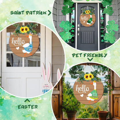 Seasonal Interchangeable Welcome Home Sign,Graduation Porch Goose Welcome Sign Front Door Decor With 4 Seasonal Wreaths and 32 Changeable Icons, Rustic Wood Wall Porch Hanger for Holiday Halloween Christmas Housewarming Gift