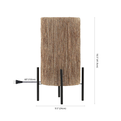 JONATHAN Y 16.5" Brown Woven Rattan LED Table Lamp, Coastal Minimalist Cylinder Accent Light for Living Room, Bedroom, Nightstand, Bohemian Style, LED Bulb Included JYL4043A