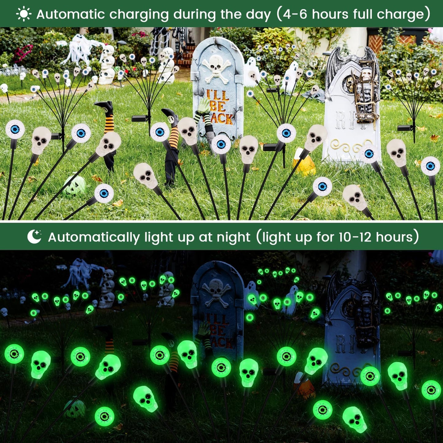 vignuto Halloween Decorations Outdoor, Scary Eyeball Lights,4PACKS 32LED,IP65 Waterproof,Halloween Decor for Garden/Yard/Patio/Lawn/Pathway(Green)