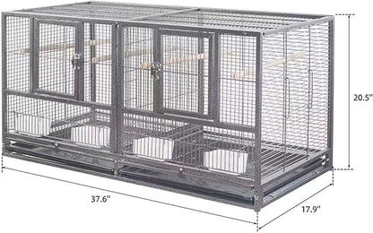 1F/2F/3F Stackable Center Divided Breeder Breeding Bird Flight Double Rolling Cage for Aviaries Canaries Cockatiels Lovebirds Finches Budgies Small Parrots. (Black Vein, Cage Without Stand)