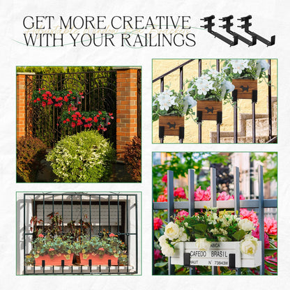 MorningRo 6 Pcs Window Box Brackets, Adjustable Heavy Duty Deck Railing Planter Box Brackets, Outdoor Flower Holder for Patio Garden Fence Balcony