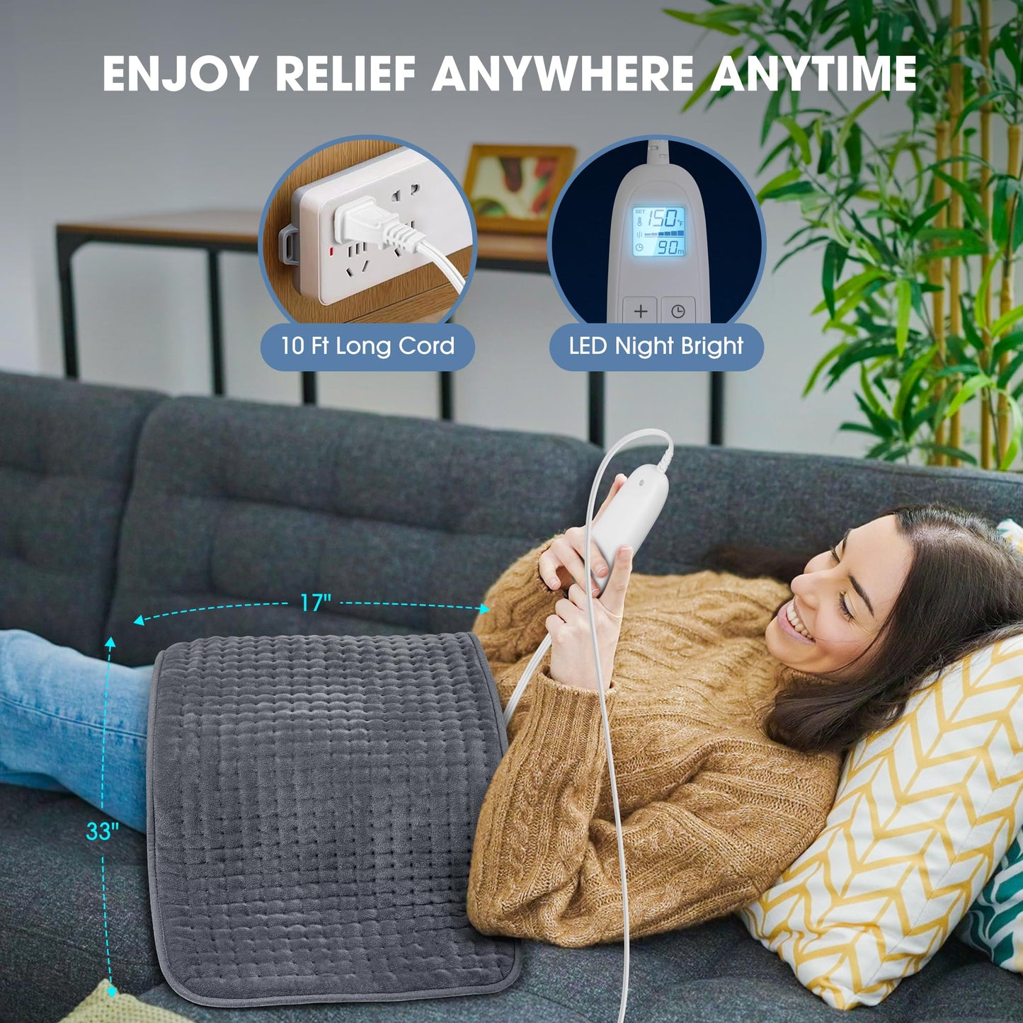 FluffyWarmth Electric Heating Pad for Back, Extra Large 17''x 33'' XXXL for Full Body,Menstrual Period Cramps,Neck Shoulder Back Pain Relief, 6 Heat Settings 3 Timers Heating Pad, Gifts for Women Men