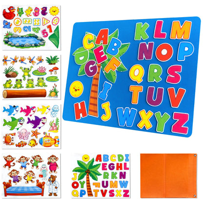 5 Set Felt Board Stories Pieces for Toddlers，1 Flannel Board With 5 Little Ducks,5 Little Monkeys Jumping on The Bed,5 Green Speckled Frogs,Baby Shark,26 letters for Preschool Learning Activities
