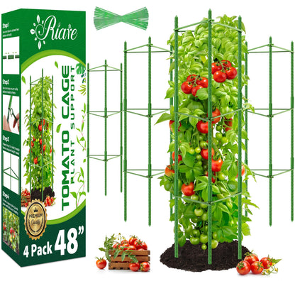 Riare 4 Pack 4 FT Tomato Cages for Garden- 48inches Heavy Duty Tomato Stakes and Supports, Adjustable Tall Tomato Plant Support Trellis for Pots, Raised Garden Bed, Climbing Vegetables Plants