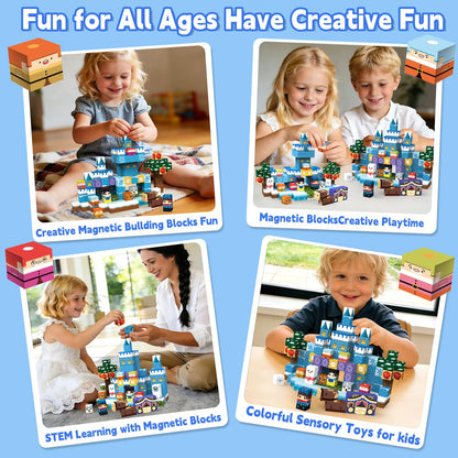 200pcs Magnetic Blocks, Magnetic Blocks for Kids Ages 4-8, Magnetic Cubes Sets for Ice Castle Build, Stacking Magnets for Kids, Birthday Gifts for Boys and Girls Age 3+ Years Old-11unique characters