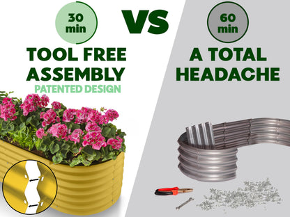 9-in-1 Galvanized Steel Raised Garden Bed // 8×2×1.5 ft Modular Planter for Gardening, Vegetables, Flowers // 18" Tall Metal Raised Garden Beds Outdoor (Yellow) // Patented Design Planter Box