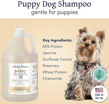 Bobbi Panter Puppy Dog Shampoo Milk Protein, Jasmine, Sunflower & Chamomile – Gentle Nourishing Formula for Puppies & Sensitive Skin, Tear-Free, 30:1 Concentrate, Made in USA, 1 Gallon