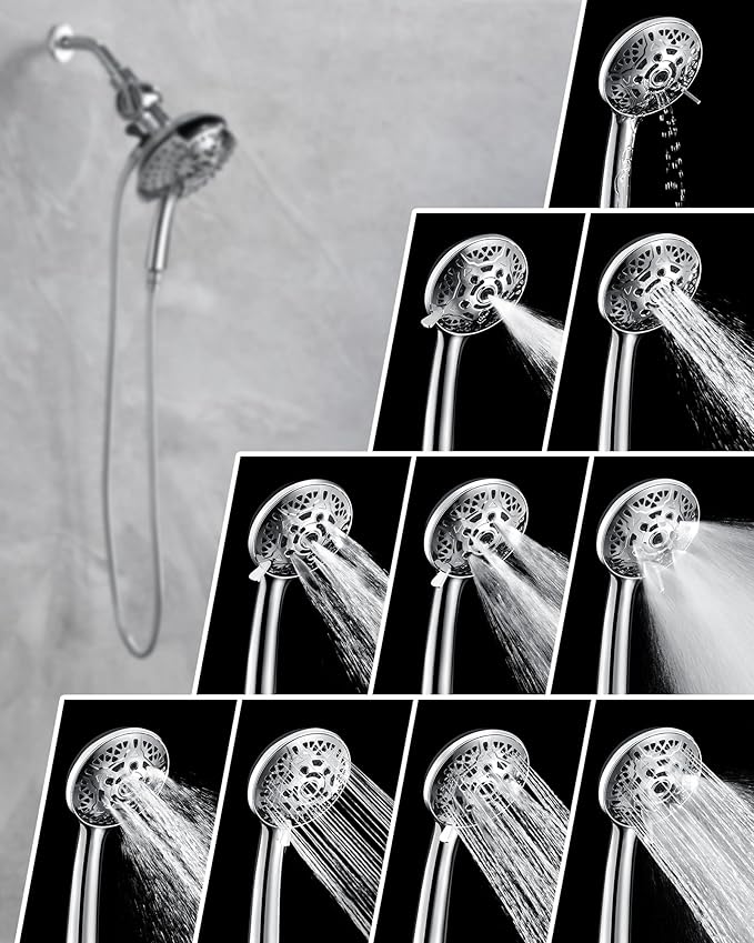 INAVAMZ Shower Head with Handheld High Pressure: Hand Held Shower Head & Rain Shower Head 2-IN-1 Shower Head with 59" Rotatable Stainless Steel Hose, Shower Trim Systems, Sliver 2.5 GPM 15391 Filter