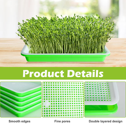 EBaokuup 10 Pack Seed Sprouter Tray with Drain Holes - BPA Free Seed Garden Plant Germination Propagation Trays, Soil-Free Wheatgrass Tray Sprouter Microgreens Growing Kit with Germinating Paper