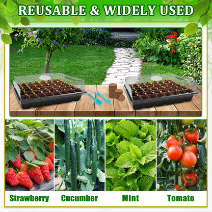 Halatool 2 Pack Seed Starter Trays with 80 Pcs Coco Pellets, Greenhouse Indoor Seed Germination System for Herbs Vegetables Flowers, Seed Starter Kit