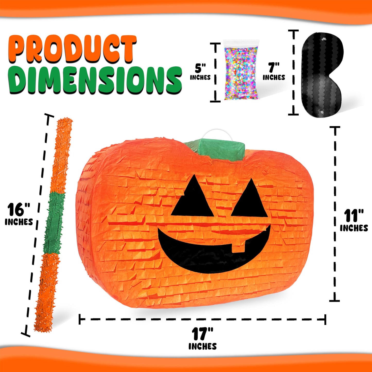 Jergrim Halloween Pumpkin Piñata 4-piece set 16"x11" Perfect for Halloween Party Decorations, Photo Prop, Jack-O'-Lanthern, October Birthday, Funny, Scary and Spooky, Fits candy/favors