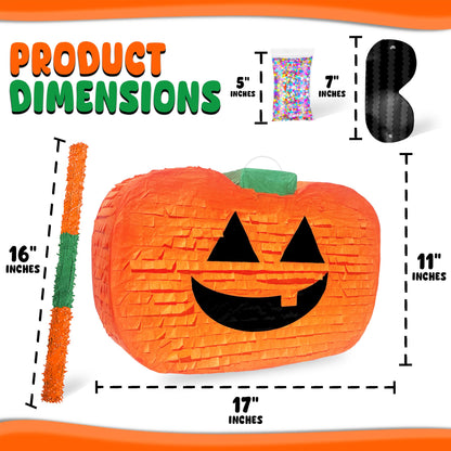 Jergrim Halloween Pumpkin Piñata 4-piece set 16"x11" Perfect for Halloween Party Decorations, Photo Prop, Jack-O'-Lanthern, October Birthday, Funny, Scary and Spooky, Fits candy/favors