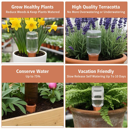 Afcabakila 6 Pcs Large Terracotta Watering Spikes, 95ml Clay Watering Spikes for Plants, Automatic Self-Watering System for Indoor & Outdoor Use, Slow Release Plant Nanny, Vacation Plants Care