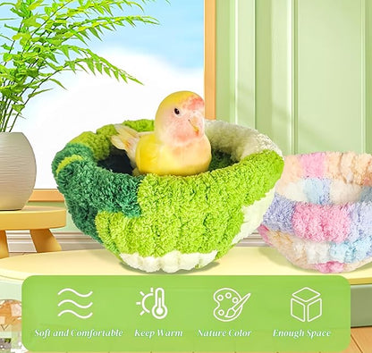 Warm Bird Nest Bed with Suction Cup Bird Snuggle Hut Breeding Bird House Plush Hanging Bird Bed for Parakeet, Conure, Budgie, Cockatiel, Lovebird, Finch, Hamster-Green