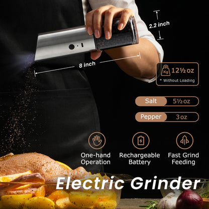 VEVOK CHEF Electric Salt and Pepper Grinder Set Rechargeable with LED Light Type-C Automatic Gravity Stainless Steel Pepper Mill Spice Grinder Adjustable Coarseness