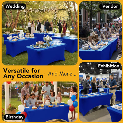 Dailyset 6-Pack Premium Royal Blue Spandex Tablecloths for 6ft Rectangle Tables, Stain & Wrinkle-Resistant, Washable Stretch Polyester Fitted Table Cover for Weddings, Banquets, Events, Parties