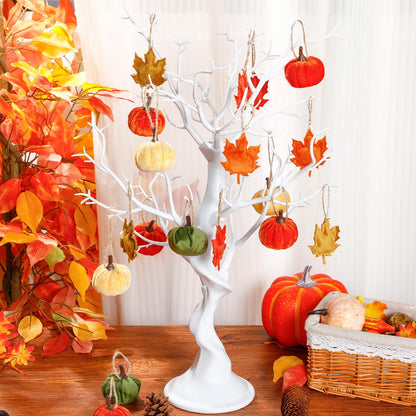 Janinka 20 Pcs Thanksgiving Tree Decoration Velvet 2 Inch Fall Leaves Pumpkin Hanging Ornament Thanksgiving Tree Ornament Velvet Maple Leaf Pumpkin Small Trees Decorations for Farmhouse Harvest Autumn