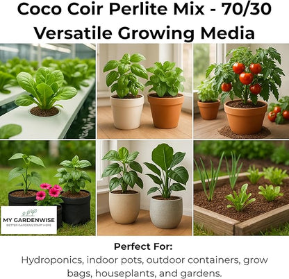 GARDENWISE Coco Perlite - Coco Coir Perlite Mix - 70/30 Growing Media - Hydroponic, Indoor & Outdoor, Grow Bags & House Plants (30 quarts - 1 cu ft)