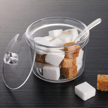 Patelai 4 Pieces Sugar Bowl Acrylic Clear Sugar Bowl with Lid and Salt Spoon Storage Jar with Airtight Lid for Salt, Tea, Spices, Herbs, Condiments(7.1 oz)