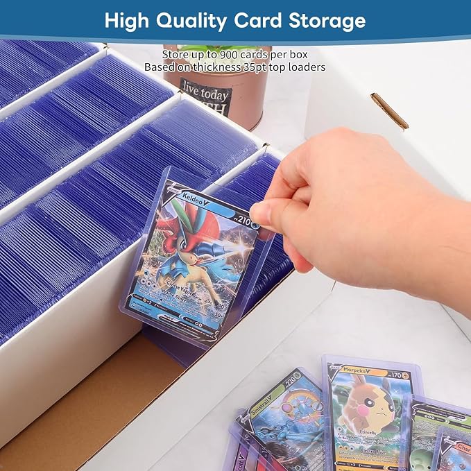 6 Pack Card Storage Box, 3700 Count Trading Card Storage Box White Sports Storage Card Box Organizer Sorting Tray Cards Sleeve Cases Box for Storing Protecting and Organizing Soccer Cards