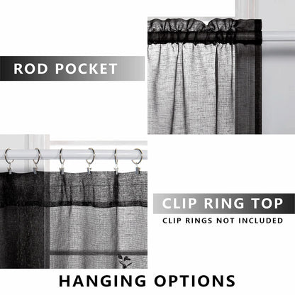 KOUFALL Black Curtains 96 Inches Long for Office,Light Filtering Linen Sheer Curtains for Living Room 96 Inch Length