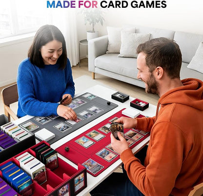 UAONO Trading Card Storage Box with Commander Display;3900+ Card Box for MTG, Removable Cover; 5 Row Case fits MTG TCG Sports Cards 48 Dividers,5 Stoppers,5 Top Loaders,1 Dice Box(Black, Red)