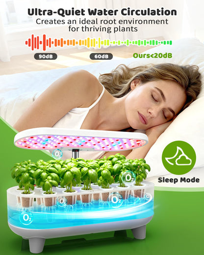 Growell Hydroponics Growing System Kit, 16 Pods, Vertical 8L Indoor Gardening System for Herb Vegetable Fruit, Hydro Garden with LED Grow Light, Smart Water Circulation, 3 Light Modes & 2 Timer, White